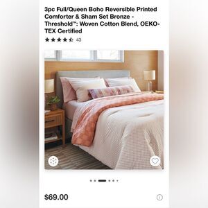 Threshold Full/Queen 3PC Comforter Set Elegant Pink and White Bedding Set